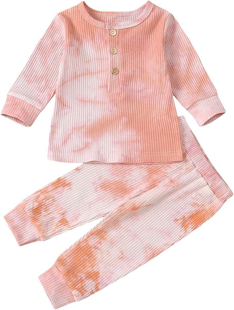 YOUNGER TREE Toddler Baby Boys Girls Tie Dye Ribbed Cotton Outfit Button Shirt + Pants 2pcs Fall ... | Amazon (US)