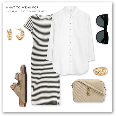 A casual maternity look for spring summer 🫶

Stripe midi dress, white linen shirt, Birkenstocks, saint Laurent crossbody bag, mejuri gold jewellery, H&M 

#LTKeurope #LTKSeasonal #LTKbump