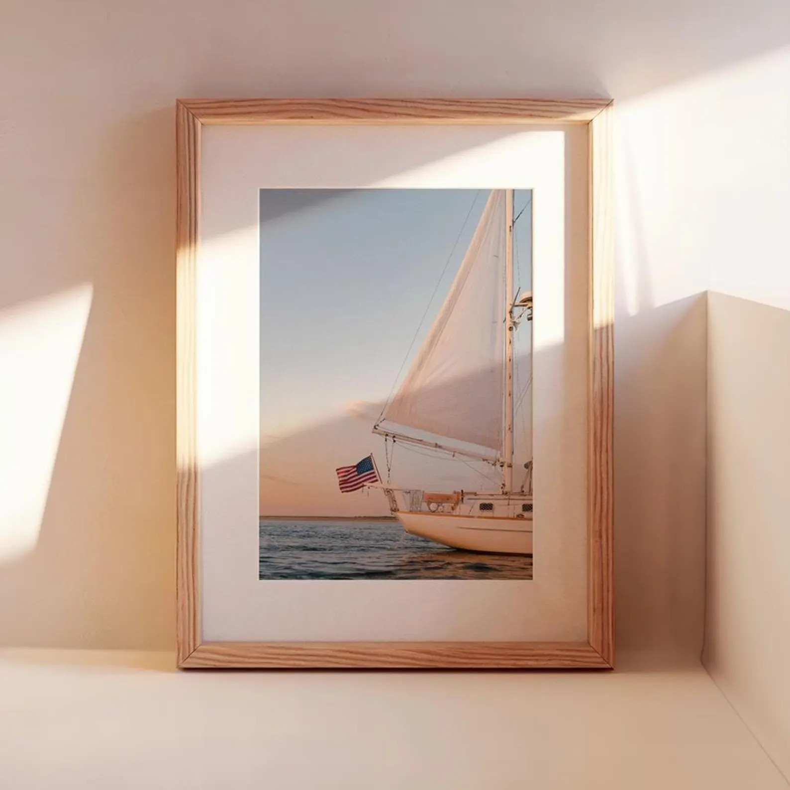 Sailboat Wall Art Print – Coastal Nautical Decor with American Flag at Sunset, Cape Cod Sailing... | Etsy (Global)