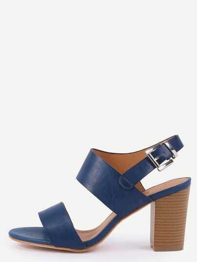 Wide Strap Stacked heel Sandals - Navy | SHEIN