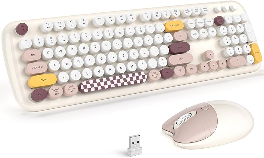 Wireless Keyboard and Mouse, 2.4Ghz USB Retro Full Size Typewriter Keyboard and Cute Cat Shape De... | Amazon (US)