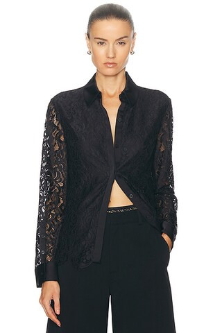 SIMKHAI Candela Long Sleeve Lace Shirt in Black | FWRD | FWRD 