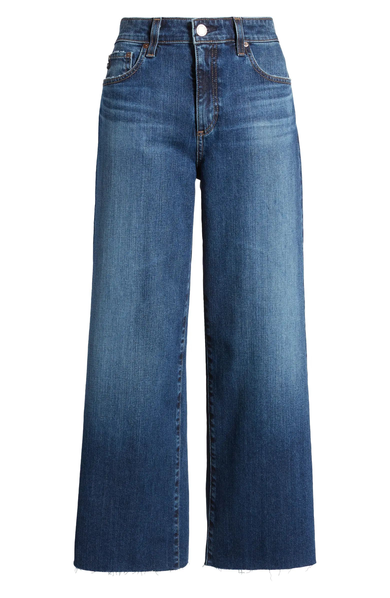 AG Saige Crop Raw Hem Wide Leg Jeans | Nordstrom | Nordstrom
