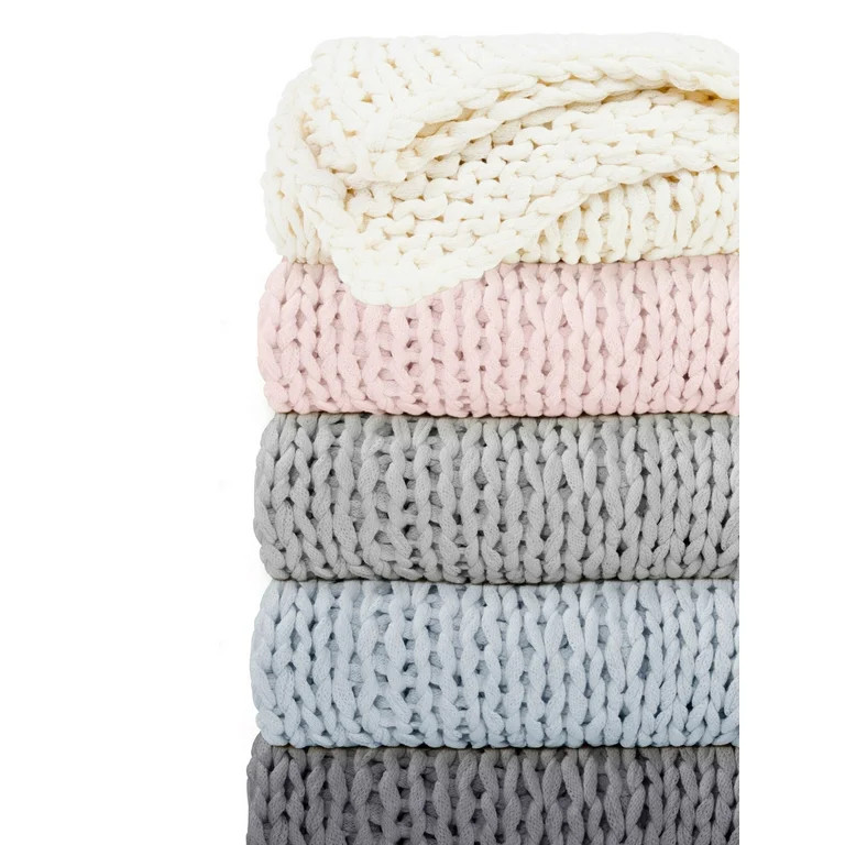 Comfort Canopy - Throw Blanket, Light Gray Chunky Soft Acrylic Hand-Knit | Walmart (US)