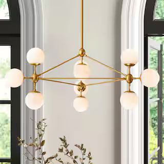 Hermitage 10-Light Gold Unique Modern Chandelier with Milky White Glass Globe Shades | The Home Depot