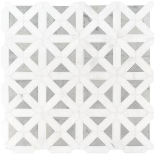 Bianco Dolomite Geometrica 12 in. x 12 in. Polished Marble Floor and Wall Tile (1 sq. ft./Each) | The Home Depot