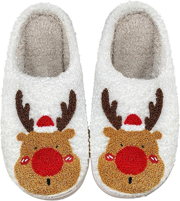 Christmas Slippers Reindeer Slippers for Women and Men Elk Animal Holiday Slipper Cute Xmas Moose... | Amazon (US)