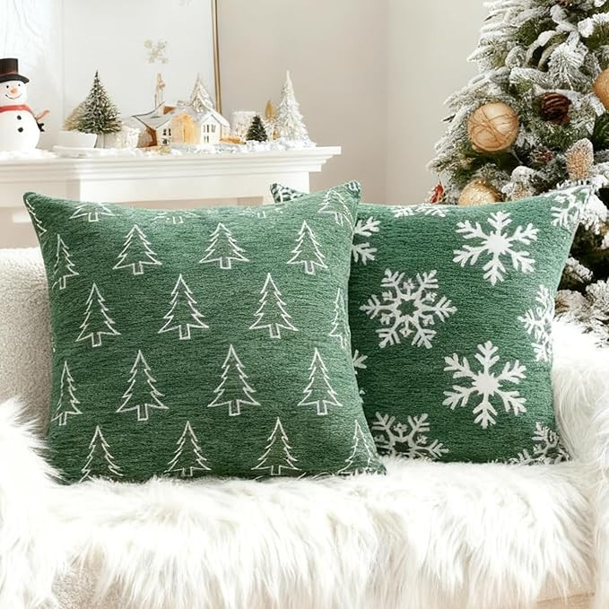 Reversible Christmas Pillow Covers 14x36, Chenille Double-Sided Snowflake & Tree, Cozy Farmhouse ... | Amazon (US)