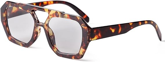 ADE WU Trendy Designer Hexagon Aviator Sunglasses for Women Thick Frame Double Bridge Geometric S... | Amazon (US)