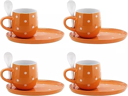 Selamica Ceramic Coffee Mug Set with Stand and Spoons, 11 OZ