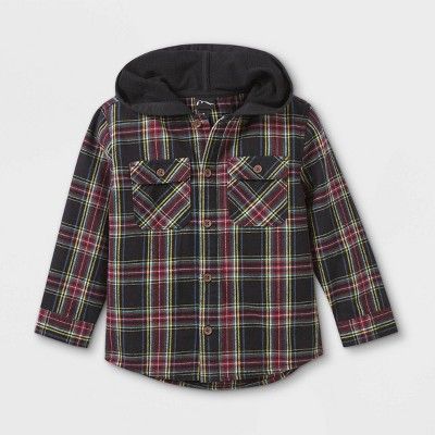 Toddler Boys' Hooded Plaid Long Sleeve Button-Down Shirt - art class™ | Target