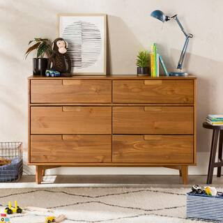 Walker Edison Furniture Company Sloane 6-Drawer Caramel Mid-Century Modern Solid Wood Dresser HDR... | The Home Depot