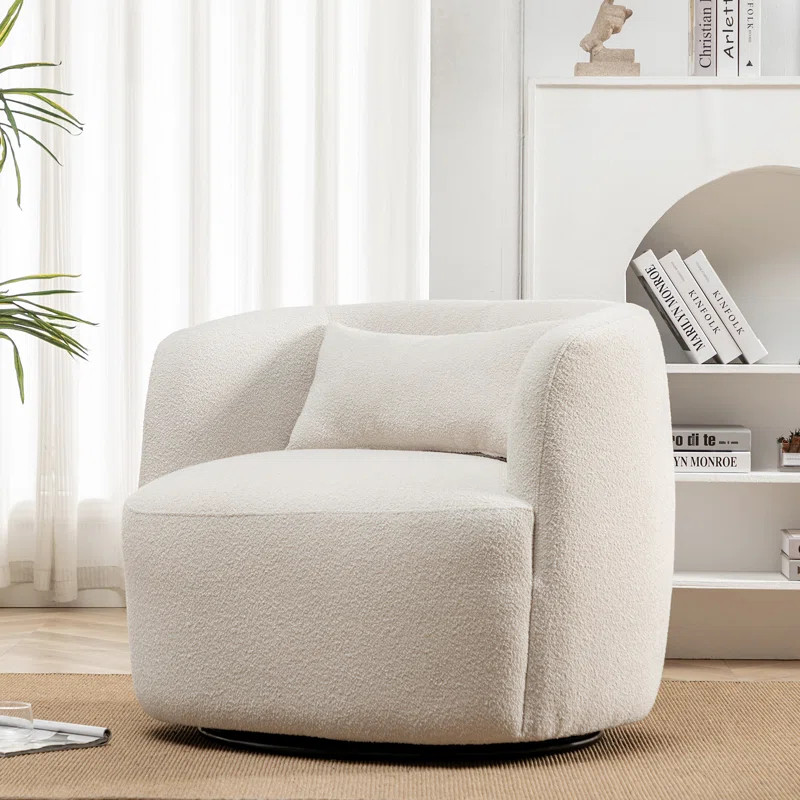34" Wide Boucle Upholstered Swivel Armchair | Wayfair North America