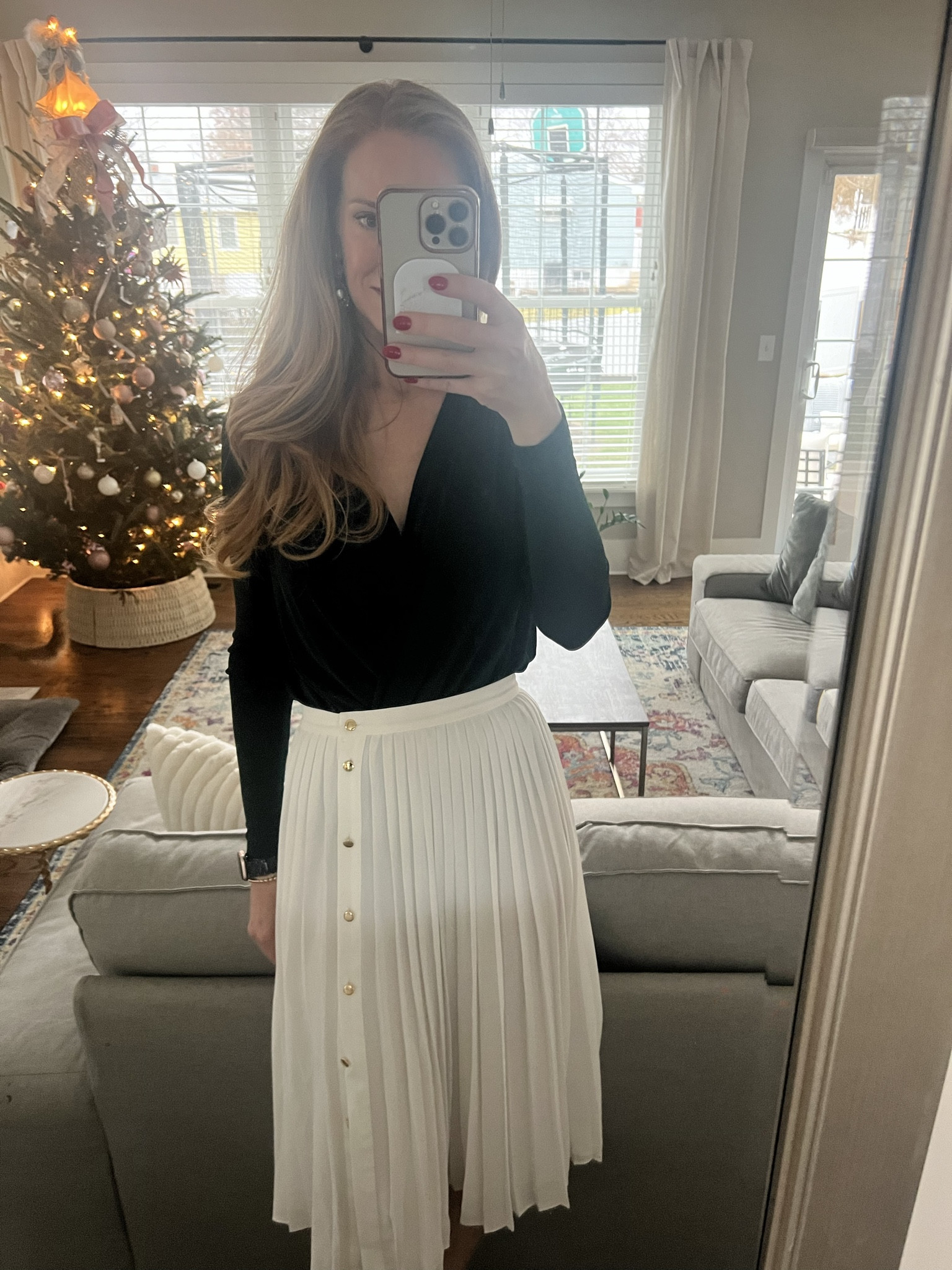 Brunch with 🎅🏼 is one of my favorite Christmas traditions! 
I wore the white pleated midi skirt from J. Crew again with this pretty green Free People bodysuit. And we convinced the tween girls to dress up too! 

#LTKfamily #LTKSeasonal #LTKHoliday