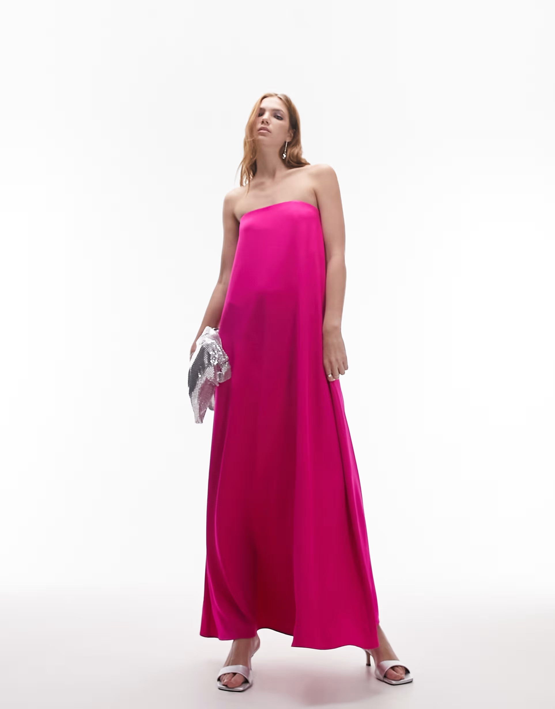 Topshop bandeau occasion maxi dress in magenta | ASOS (Global)