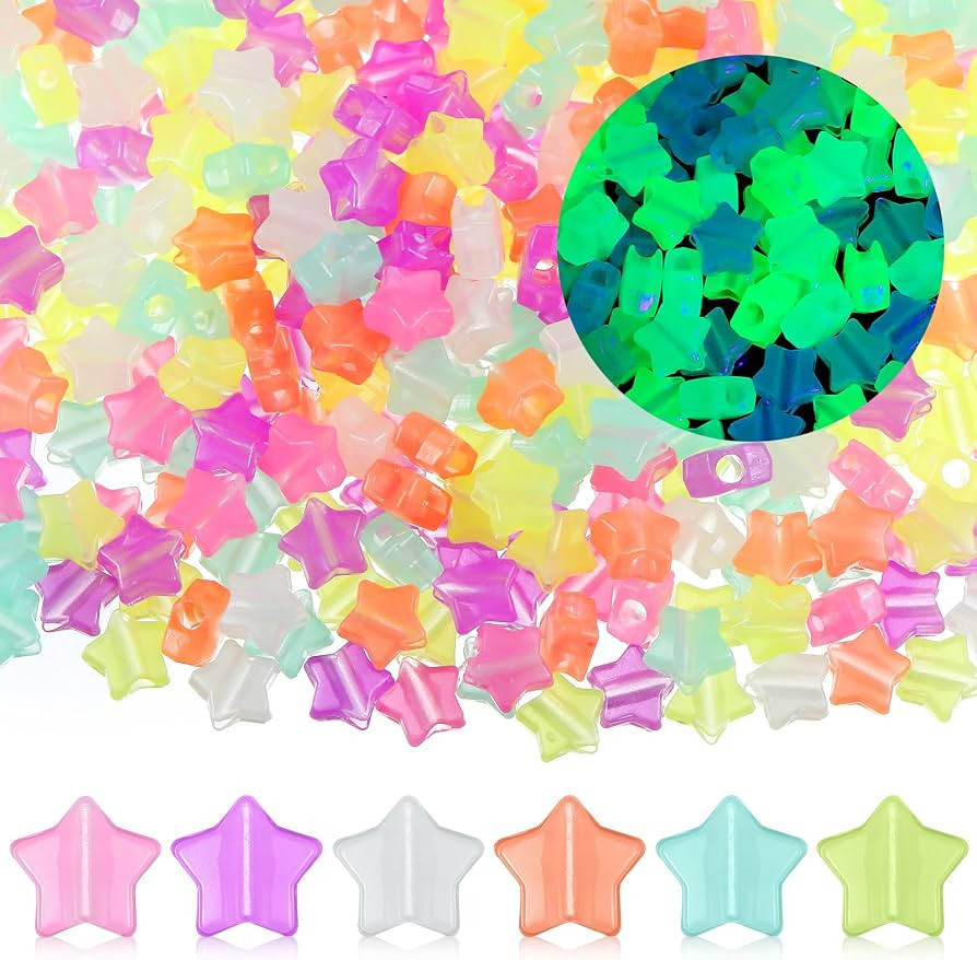 Kenning 500 Pcs 13mm Glow in The Dark Star Beads Bulk Star Pony Beads Luminous Supplies for DIY J... | Amazon (US)