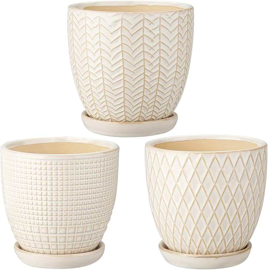 Oairse 4 inches Ceramic Planter Pots 3 Set of Small Round Flower Pots with Drainage Hole and Cera... | Amazon (US)