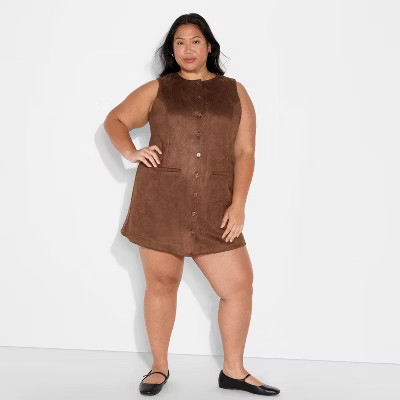Women's Faux Suede Button-Front Mini A-Line Dress - Wild Fable™ Brown | Target