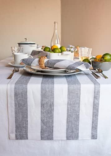 Pure Linen Stripe Table Runner – Grey and White, 14 x 36 Inch – 100% Pure Linen Cabana Stripe... | Amazon (US)
