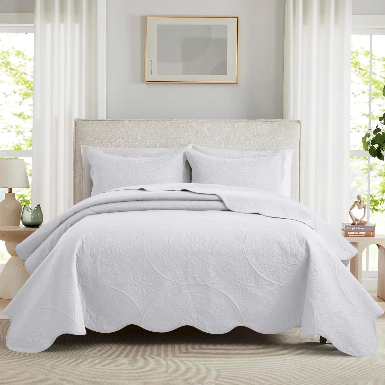 Ameha 3 Piece Reversible Quilt Set Ultra Soft Floral Coverlet Microfiber Bedding Set Queen White ... | Walmart (US)