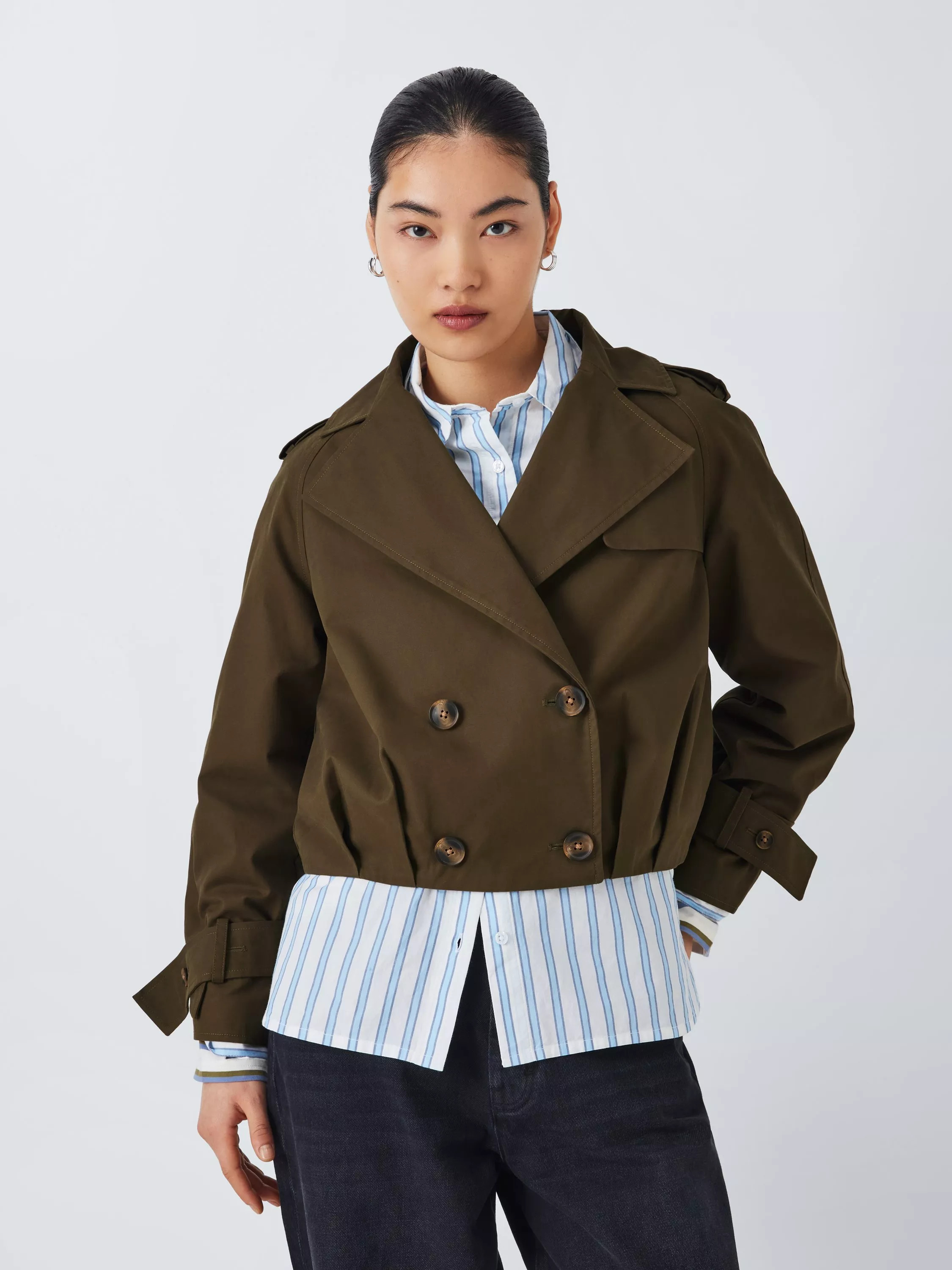 John Lewis ANYDAY Cropped Blouson Trench Coat, Khaki | John Lewis (UK)