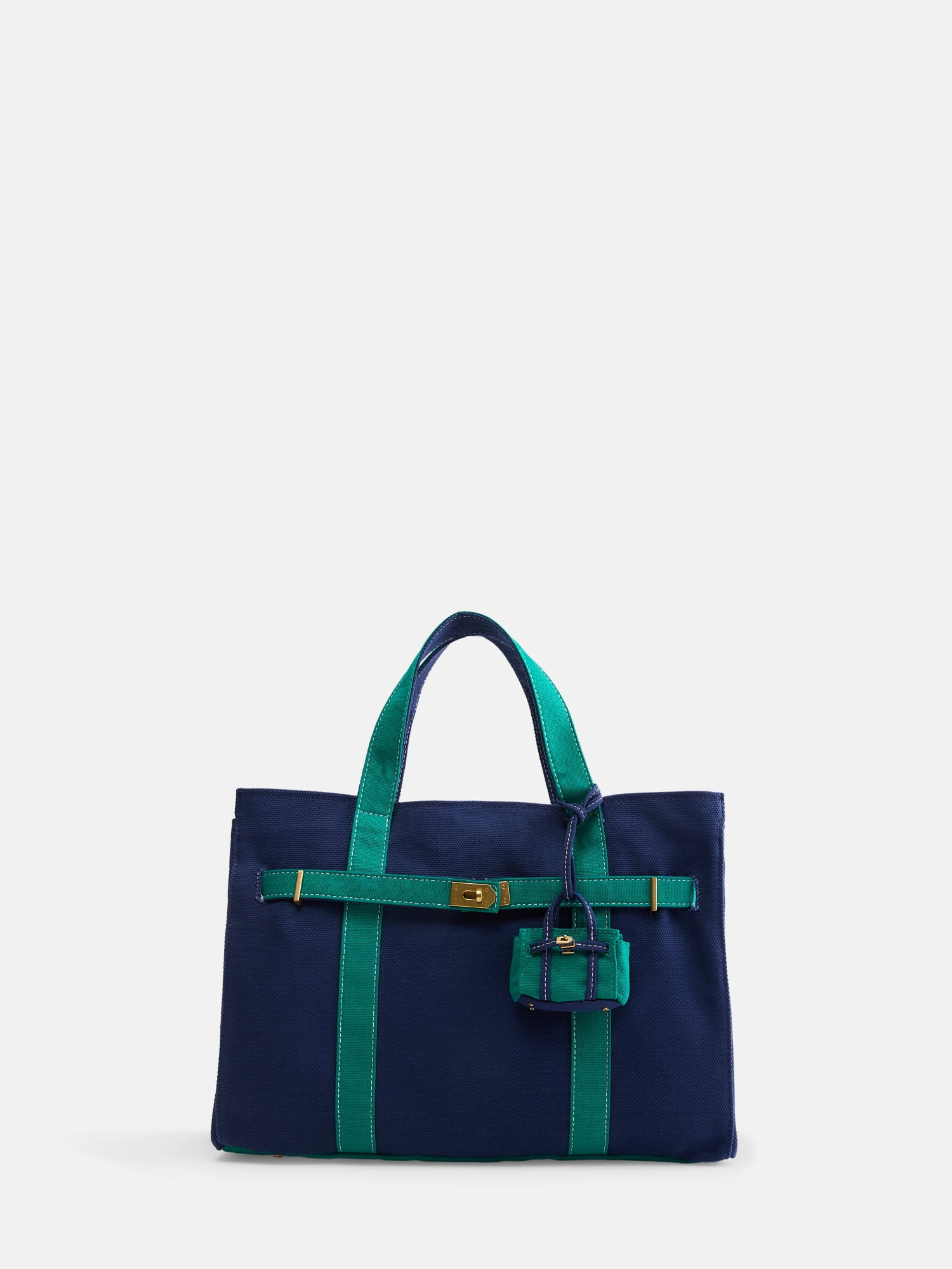 Free Assembly Women's Canvas Tote Handbag with Tote Charm, Natural/Navy - Walmart.com | Walmart (US)