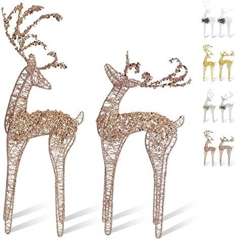 ZHANYIGY 2pc Set White Pearl Champagne Winding for Standing Reindeer Decorations Christmas Reinde... | Amazon (US)
