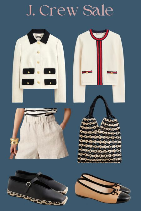 Some of my top picks from the J. Crew sale ❤️ 

Over 50 fashion inspo, over 40 outfit, linen shorts, Saint Tropez, resort wear, vacation outfit, woven handbag, made in Spain Mary Jane shoes, ballet flats. 

#LTKshoecrush #LTKsalealert #LTKover40