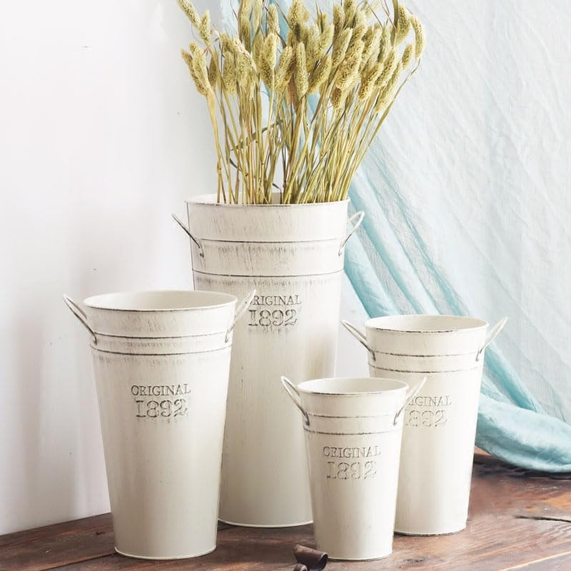 Vintage Off White Flower Bucket 12 Inch | Amazon (US)