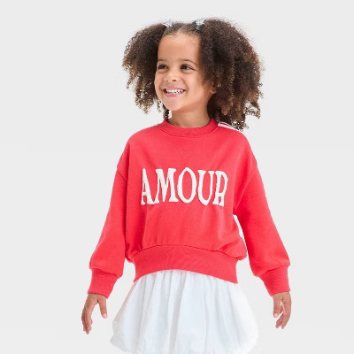 Grayson Mini Toddler Girls' Amour French Terry Sweatshirt - Red 18M: Crew Neck, Typography Pattern | Target