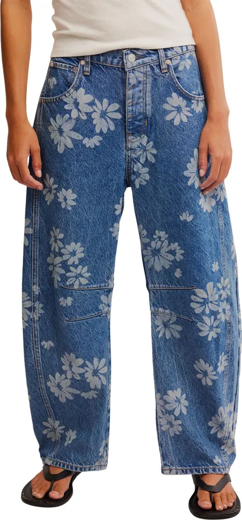 Good Luck Floral Print Barrel Jeans | Nordstrom