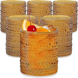 Beaded Amber Drinking Glasses Set of 6 - 10 oz Vintage Glassware Set by Kate Aspen | Jupiter Glas... | Amazon (US)