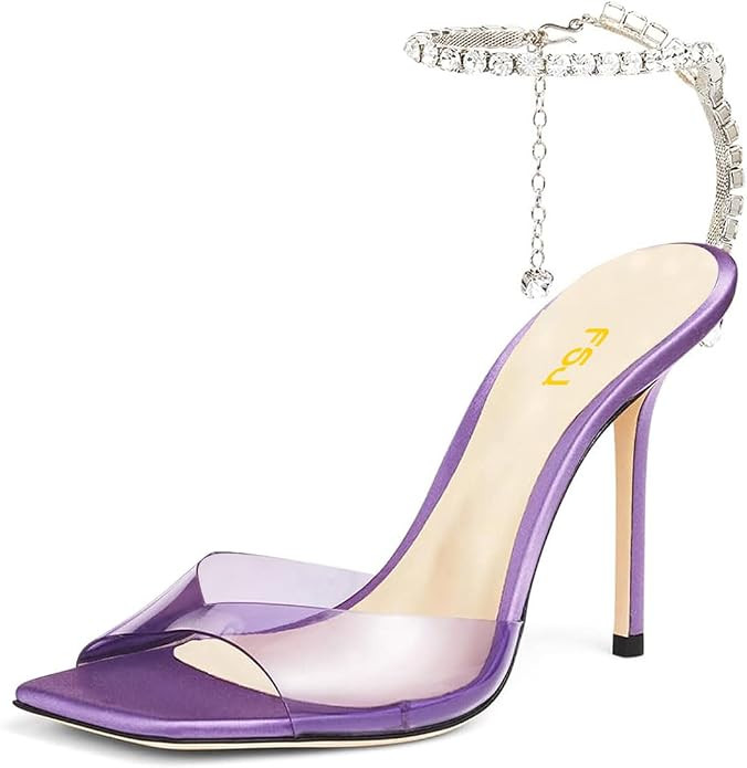 FSJ Women Crystal Chain Ankle Straps Heeled Sandals Size 4-15 US | Amazon (US)