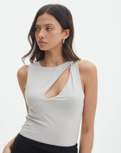 Supersoft Cut Out High Neck Crop Tank in Make It Rain | Glassons | Glassons (NZ)