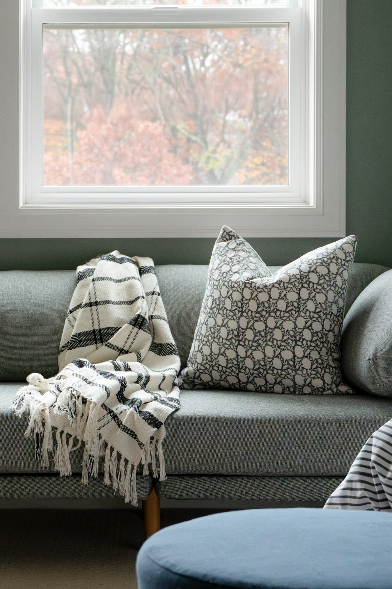 This small sofa is the perfect addition to a bedroom nook! Shown is the stone gray color with oak legs. Pair with floral throw pillow, and an airy throw blanket. 🤌🏼

Bedroom inspo. Bedroom ideas. Bedroom decor.