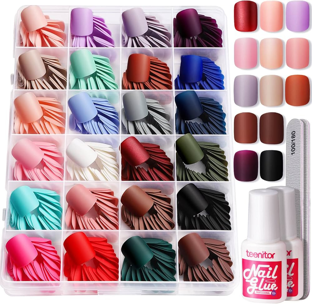 Teenitor Press on Nails Short,576pcs Matte Square Short Fake Nails with Nail Glue, Glue on Nails,... | Amazon (US)