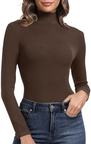 PALINDA Women's Ribbed Turtleneck Fitted Long Sleeve Shirts Basic Thermal Layering Tops | Amazon (US)