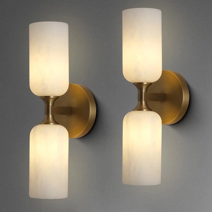 Solid Brass & Alabaster Wall Sconce (Set of 2) Unlacquered Brass Bathroom Sconces