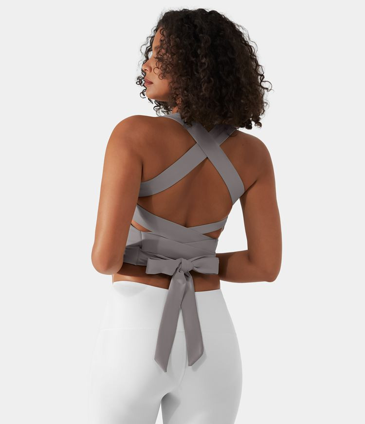 Softlyzero™ Airy Backless Padded Crisscross Tie Back Cool Touch Workout Cropped Tank Top | HALARA
