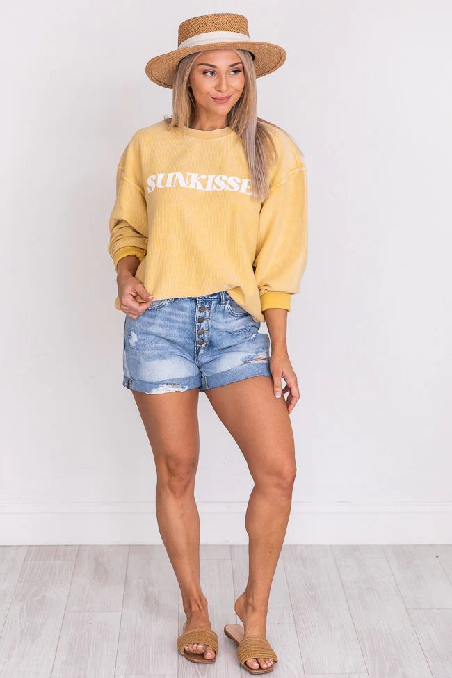 Sunkissed Gold Corded Graphic Sweatshirt | The Pink Lily Boutique