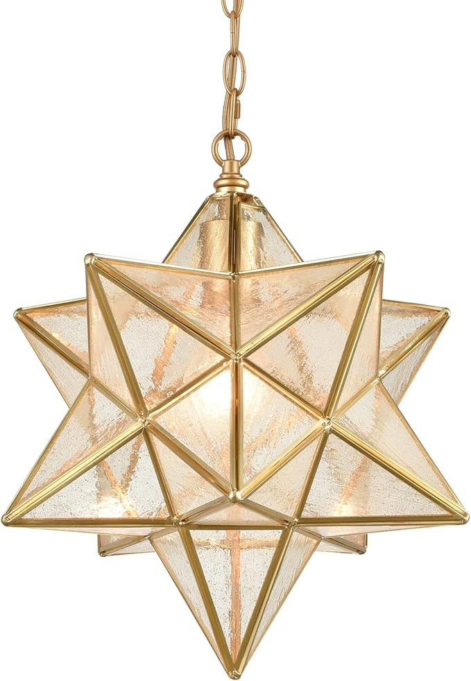 DAYCENT Brass Moravian Star Pendant Lighting Seeded Glass Pendant Lights 13 1/2 inches | Amazon (US)