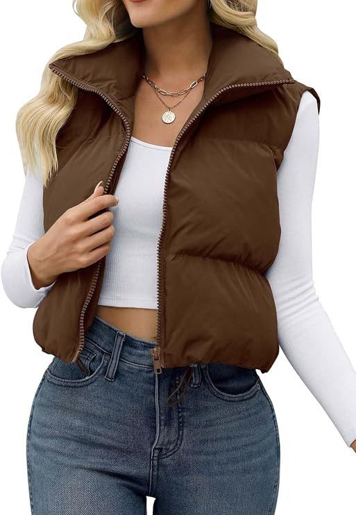 JZC Women's Crop Puffer Vest Sleeveless Jacket Winter Outerwear Padded Gilet | Amazon (US)