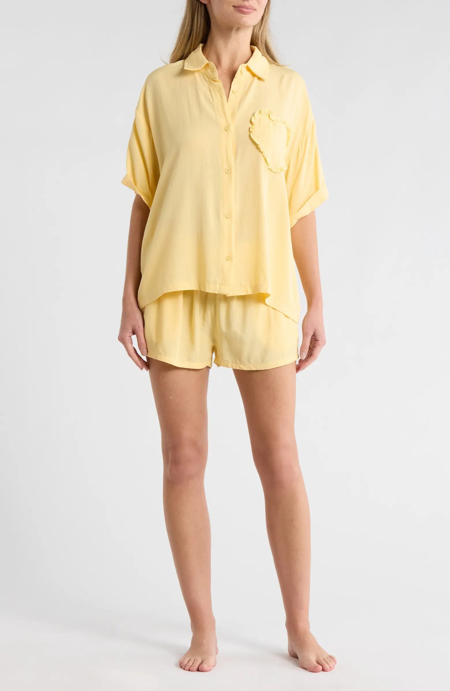 Betsey Johnson Heart Patch Cabana Button-Up Shirt & Shorts Cover-Up Set | Nordstromrack | Nordstrom Rack