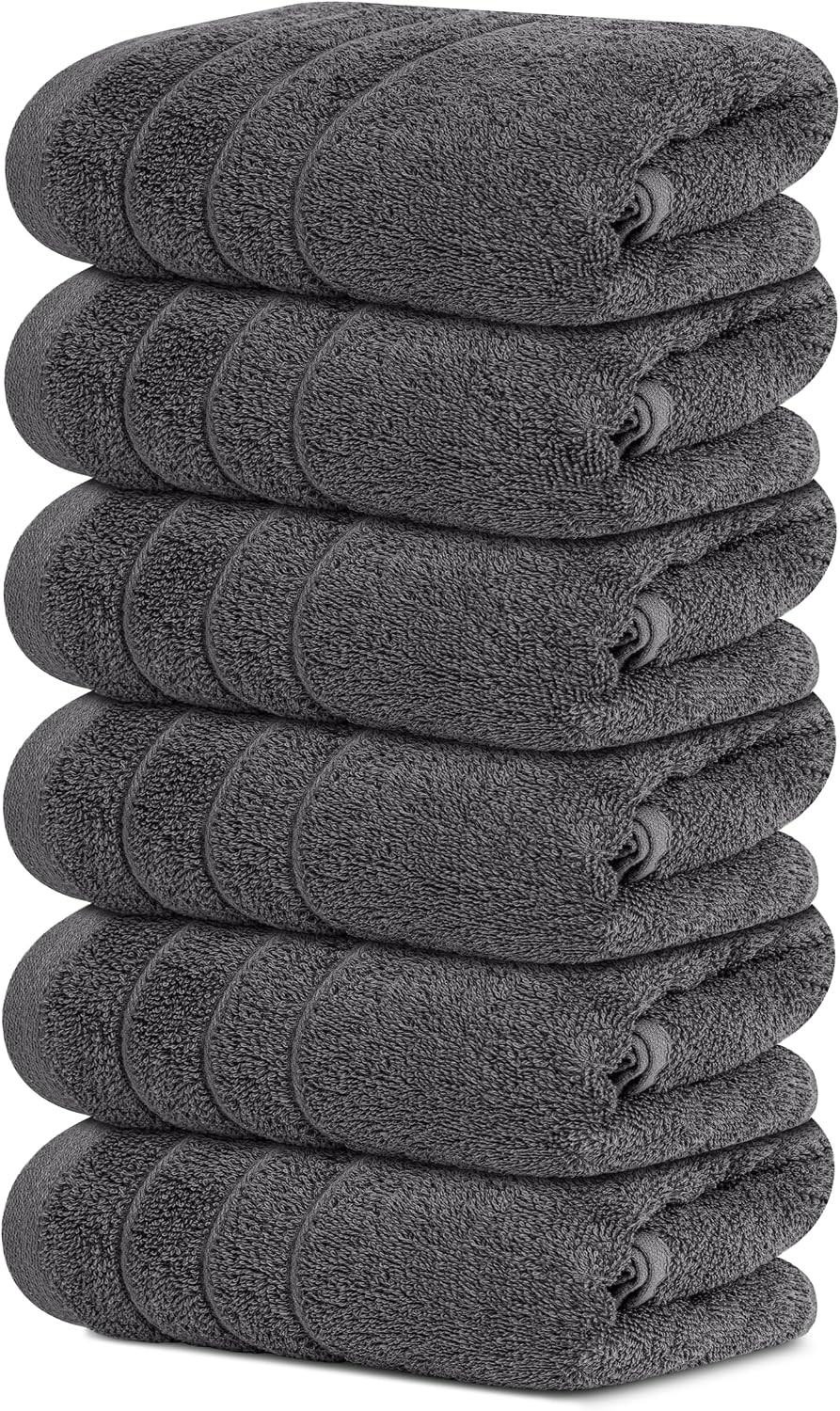 6 Piece Hand Towels Set 16 x 28 Inches, Dark Grey | Amazon (US)
