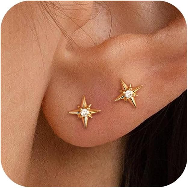 Gold Earrings for Women Trendy 14K Gold/Silver Plated Stud Earrings Sterling Silver Post Minimalist Simple Dainty Stud Earring Hypoallergenic Earring for Women Jewelry Gifts | Amazon (US)