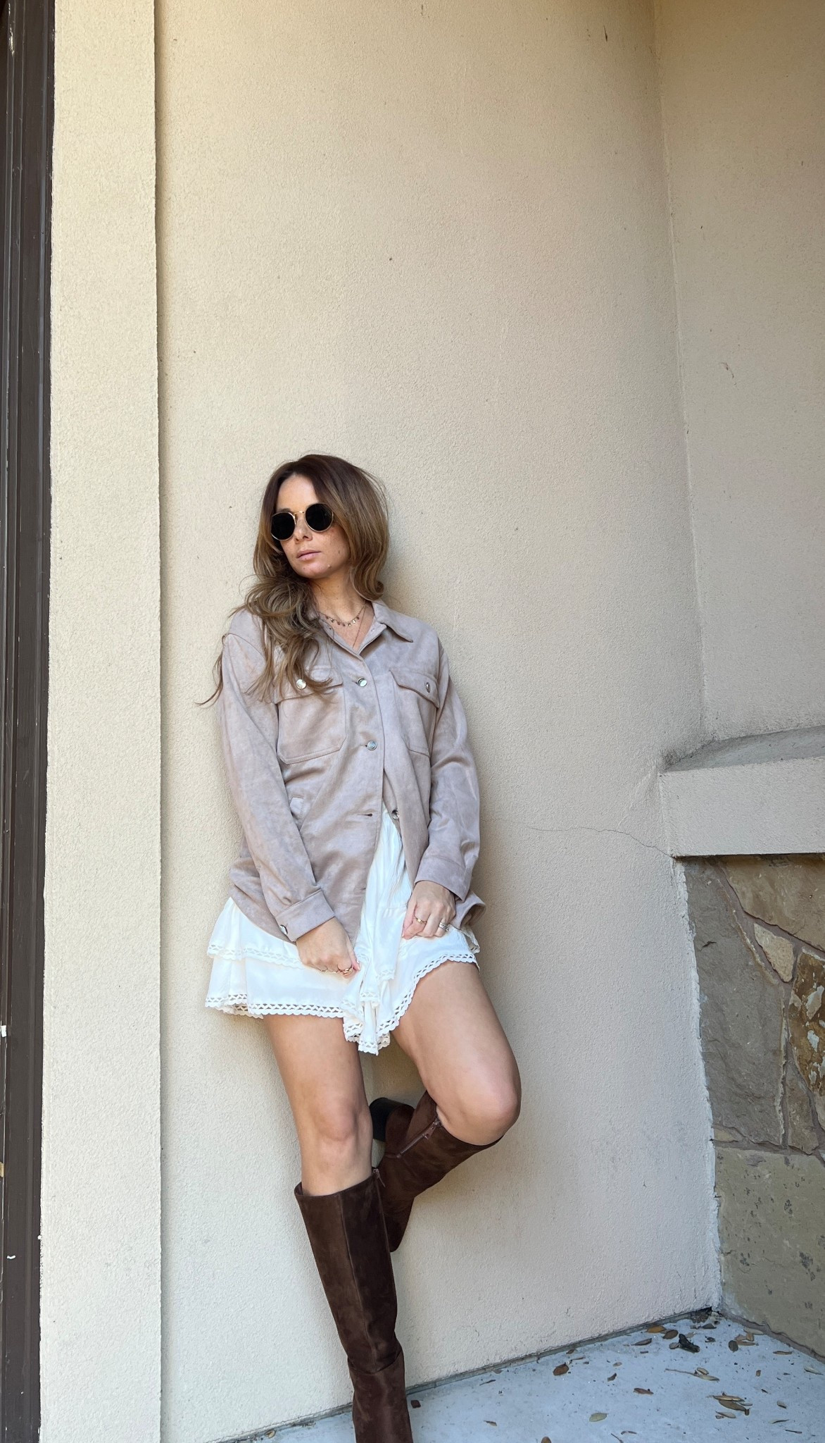 Cute and casual holiday outfit 
Viral Amazon skort and suede shacket as a top

#LTKFindsUnder100 #LTKootd #LTKHoliday