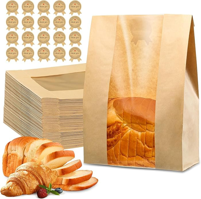 50 Pcs Bread Bags for Homemade Bread, Sourdough Paper With Window, 50% Thicker 13.7x8.2x3.7in A L... | Amazon (US)