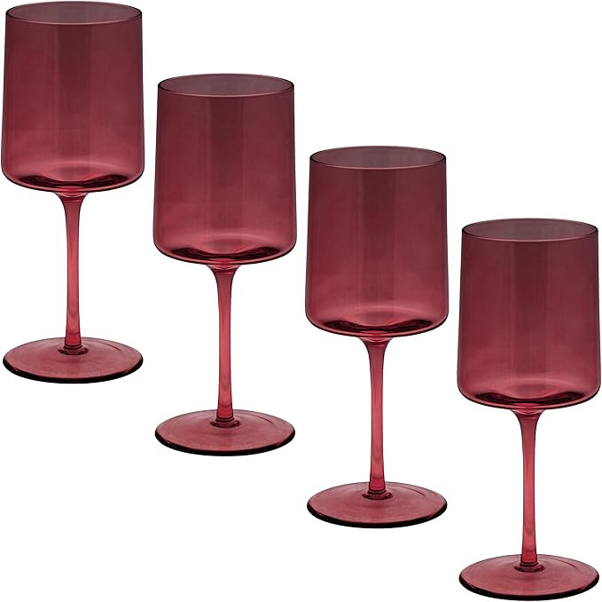 Karma Gifts, Mid Century Wine Glass, Garnet, Set Of Four | Amazon (US)
