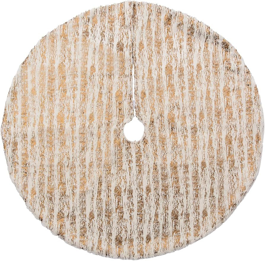 Soft Gold Christmas Tree Skirt 48 inch, Golden Stamping Bronzing on White Faux Fur | Amazon (US)
