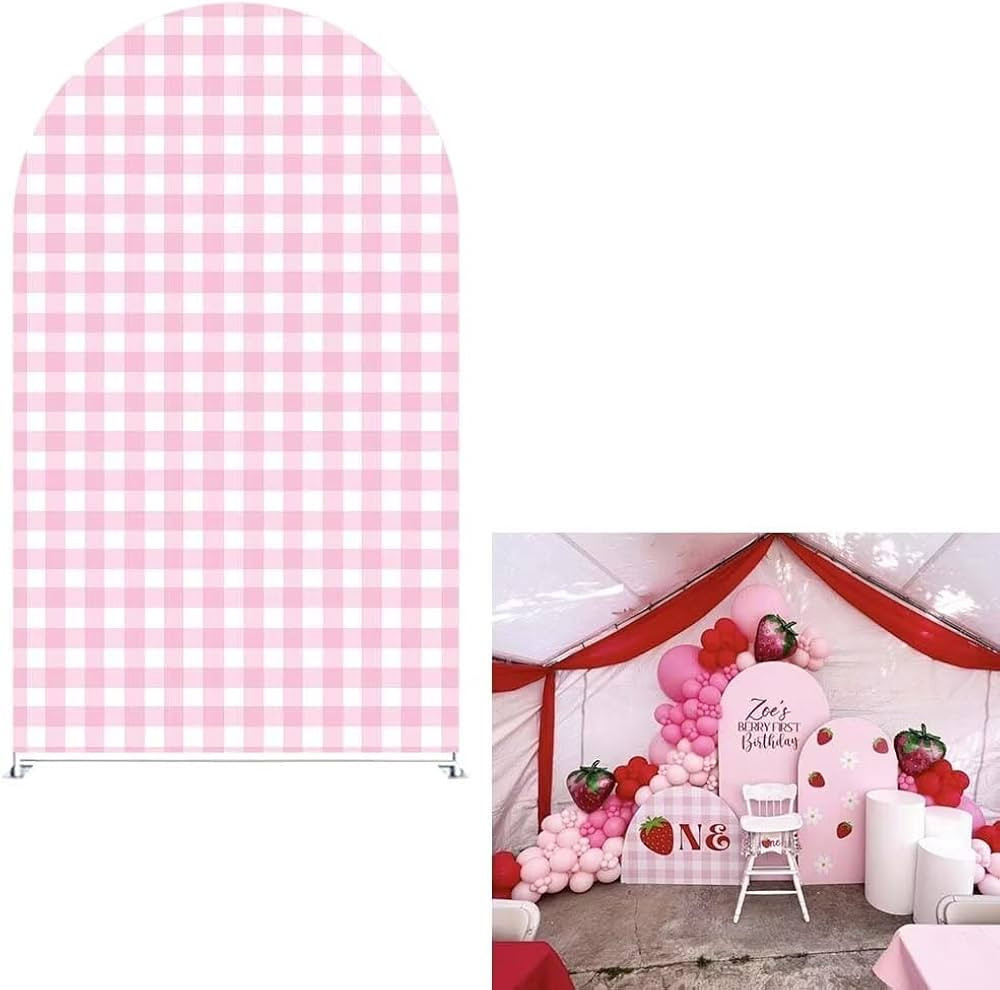 Pink Plaid Arch Backdrop Stand Covers Baby Shower Kids Girls Strawberry Birthday Party Decoration... | Amazon (US)